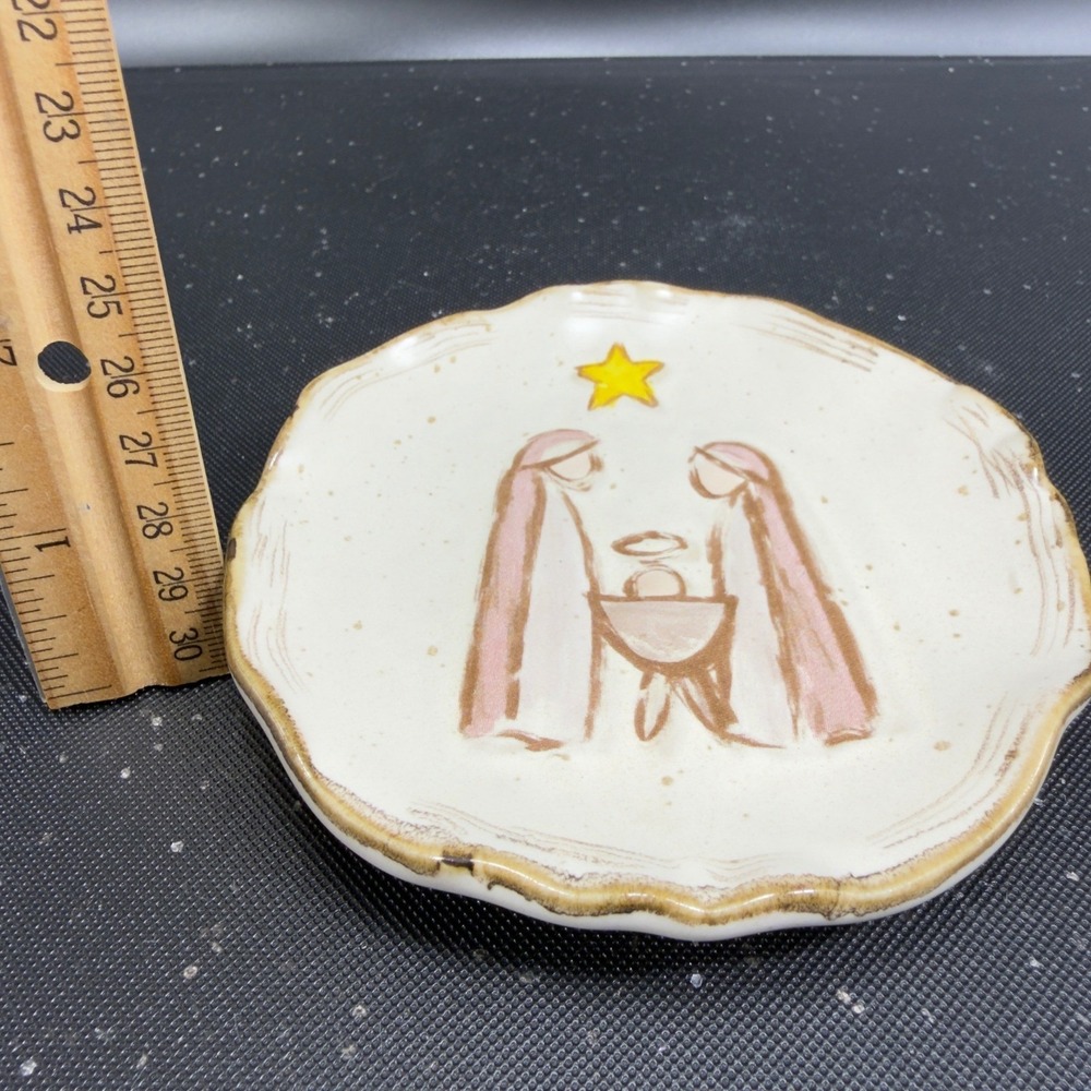 Mudpie‎ Ceramic Nativity Scene Decorative Plate Christmas Decor White Brown Star - Picture 4 of 11